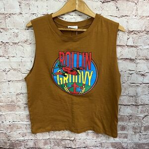 Hippie Boho Cutoff Sleeveless T-shirt Medium NEW Rollin Groovy Plane Boutique